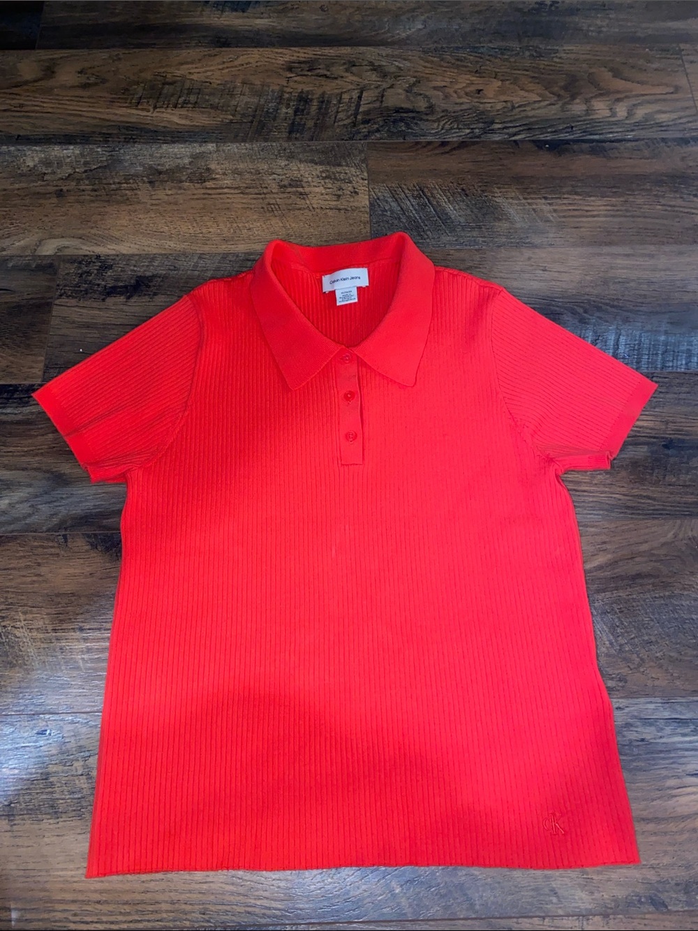 Calvin Klein Jeans Bright Red Ribbed Polo Top